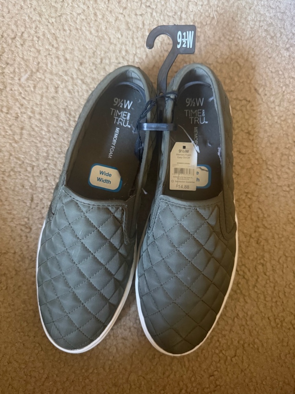 Time & Tru Quilted Slip-On Sneakers in Olive Green